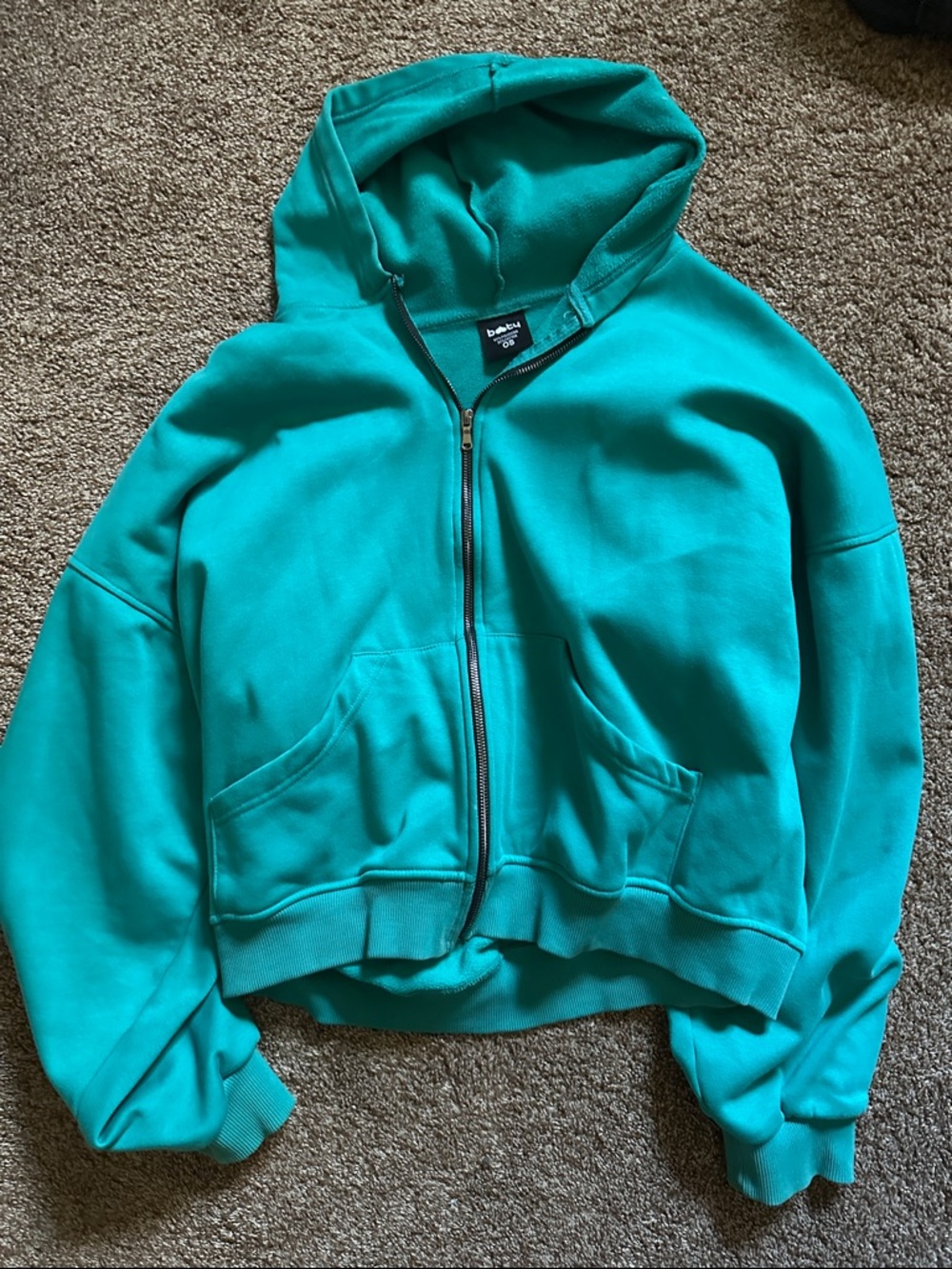 Teal Boyfriend Zip-Up Cropped Hoodie